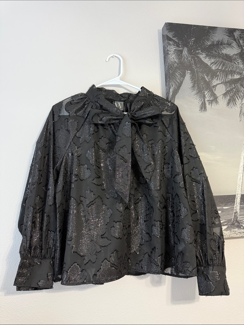Worthington Black Floral Bow-Tie Blouse